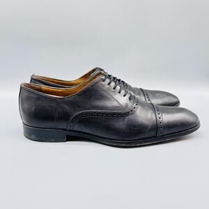 Antonio Maurizi Shoes Mens 10 Black Leather Oxford Lace Up Cap Toe Brogue Italy
